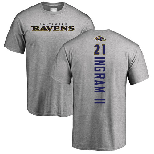 Men Baltimore Ravens Ash Mark Ingram II Backer NFL Football #21 T Shirt->baltimore ravens->NFL Jersey